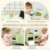 AIYAPLAY Set de Bucătărie de Jucărie din Lemn pentru Copii de 3+ Ani cu 15 Accesorii, Verde | Aosom Romania 