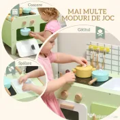 AIYAPLAY Set de Bucătărie de Jucărie din Lemn pentru Copii de 3+ Ani cu 15 Accesorii, Verde | Aosom Romania 