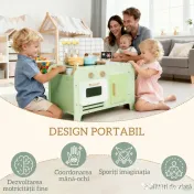 AIYAPLAY Set de Bucătărie de Jucărie din Lemn pentru Copii de 3+ Ani cu 15 Accesorii, Verde | Aosom Romania 