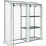 Outsunny Mini Seră cu 3 Rafturi, 2 Uși Rulabile, Seră pentru Grădină cu Cadru din Oțel și Acoperire din Plastic pentru Plante, Legume, Flori, Fructe, Anti UV, 143x45x151 cm, Transparentă | Aosom Romania 