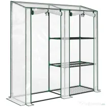 Outsunny Mini Seră cu 3 Rafturi, 2 Uși Rulabile, Seră pentru Grădină cu Cadru din Oțel și Acoperire din Plastic pentru Plante, Legume, Flori, Fructe, Anti UV, 143x45x151 cm, Transparentă | Aosom Romania