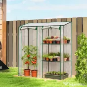 Outsunny Mini Seră cu 3 Rafturi, 2 Uși Rulabile, Seră pentru Grădină cu Cadru din Oțel și Acoperire din Plastic pentru Plante, Legume, Flori, Fructe, Anti UV, 143x45x151 cm, Transparentă | Aosom Romania 
