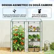 Outsunny Mini Seră cu 3 Rafturi, 2 Uși Rulabile, Seră pentru Grădină cu Cadru din Oțel și Acoperire din Plastic pentru Plante, Legume, Flori, Fructe, Anti UV, 143x45x151 cm, Transparentă | Aosom Romania 