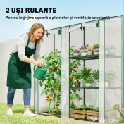 Outsunny Mini Seră cu 3 Rafturi, 2 Uși Rulabile, Seră pentru Grădină cu Cadru din Oțel și Acoperire din Plastic pentru Plante, Legume, Flori, Fructe, Anti UV, 143x45x151 cm, Transparentă | Aosom Romania 