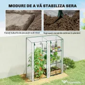 Outsunny Mini Seră cu 3 Rafturi, 2 Uși Rulabile, Seră pentru Grădină cu Cadru din Oțel și Acoperire din Plastic pentru Plante, Legume, Flori, Fructe, Anti UV, 143x45x151 cm, Transparentă | Aosom Romania 