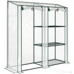 Outsunny Seră Verticală cu 2 Secțiuni și 3 Rafturi, din Plastic și Oțel, 143x45x151 cm, Verde Închis și Transparent