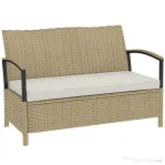 Outsunny Bancă cu Spațiu de Depozitare 125L cu Pernă, Cadru Metalic, 123x70x82 cm, Bej