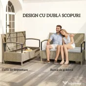 Outsunny Bancă de Depozitare 125L cu Pernă Confortabilă, din Metal, 123x70x82 cm, Bej | Aosom Romania 