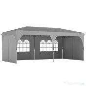 Outsunny Foișor 3x6 m Pliabil Tip Pop-Up cu Înălțime Reglabilă, Pereți Laterali, Benzi Reflectorizante, Saci de Nisip, Geantă de Transport, UV50+, pentru Camping, Petreceri, Gri Deschis | Aosom Romania 