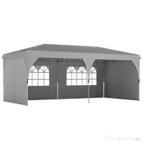 Outsunny Foișor 3x6 m Pliabil Tip Pop-Up cu Înălțime Reglabilă, Pereți Laterali, Benzi Reflectorizante, Saci de Nisip, Geantă de Transport, UV50+, pentru Camping, Petreceri, Gri Deschis | Aosom Romania