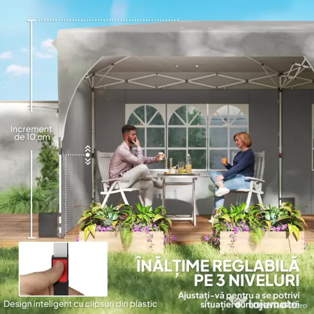 Outsunny Foișor 3x6 m Pliabil Tip Pop-Up cu Înălțime Reglabilă, Pereți Laterali, Benzi Reflectorizante, Saci de Nisip, Geantă de Transport, UV50+, pentru Camping, Petreceri, Gri Deschis | Aosom Romania