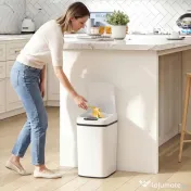 HOMCOM Coș de Gunoi de 12L cu Senzor Infraroșu, Buton Touch și Găleată Detașabilă, Coș de Gunoi din Oțel Inoxidabil, ABS și PP, 28x22x41 cm, Alb | Aosom Romania 