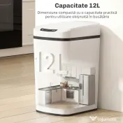 HOMCOM Coș de Gunoi de 12L cu Senzor Infraroșu, Buton Touch și Găleată Detașabilă, Coș de Gunoi din Oțel Inoxidabil, ABS și PP, 28x22x41 cm, Alb | Aosom Romania 