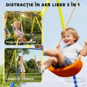 AIYAPLAY Set Leagăn de Grădină 3 în 1 pentru Copii cu Leagăn în Picioare, Inele Gimnastice, Cadru A din Oțel, Leagăne Duble pentru Copii, Capacitate 150kg, Exterior, 3-8 Ani, 285x160x181 cm | Aosom Romania