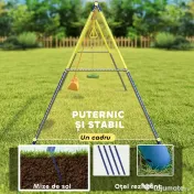 AIYAPLAY Set Leagăn de Grădină 3 în 1 pentru Copii cu Leagăn în Picioare, Inele Gimnastice, Cadru A din Oțel, Leagăne Duble pentru Copii, Capacitate 150kg, Exterior, 3-8 Ani, 285x160x181 cm | Aosom Romania
