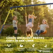 AIYAPLAY Set Leagăn de Grădină 3 în 1 pentru Copii cu Leagăn în Picioare, Inele Gimnastice, Cadru A din Oțel, Leagăne Duble pentru Copii, Capacitate 150kg, Exterior, 3-8 Ani, 285x160x181 cm | Aosom Romania
