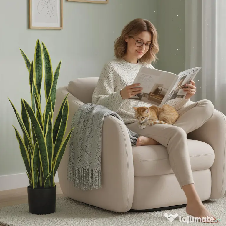 Outsunny Sansevieria Artificială cu Ghiveci pentru Interior și Exterior cu 21 de Frunze Ajustabile, Ø20x90 cm