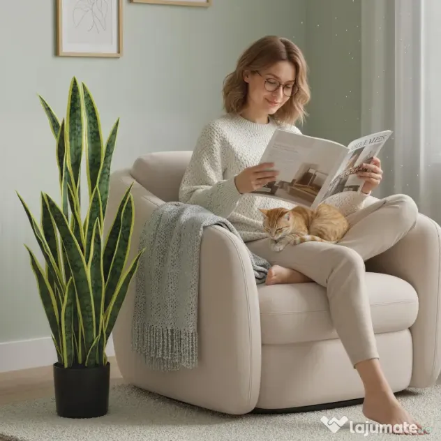 Outsunny Sansevieria Artificială cu Ghiveci pentru Interior și Exterior cu 21 de Frunze Ajustabile, Ø20x90 cm