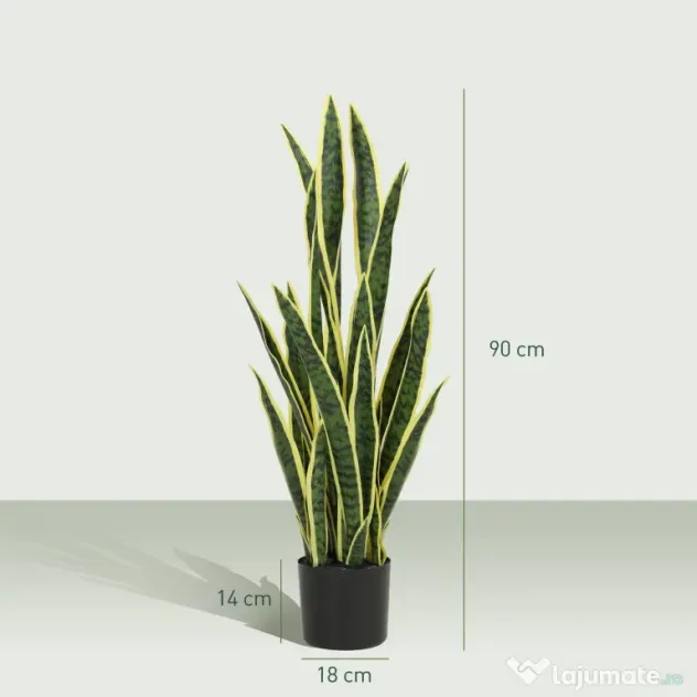 Outsunny Sansevieria Artificială cu Ghiveci pentru Interior și Exterior cu 21 de Frunze Ajustabile, Ø20x90 cm