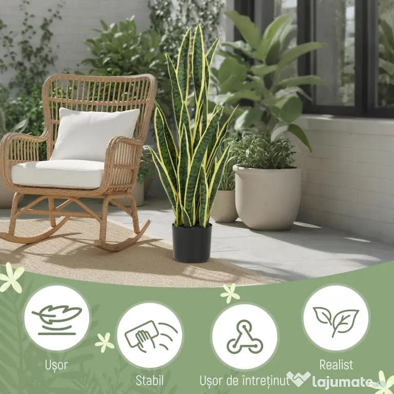 Outsunny Sansevieria Artificială cu Ghiveci pentru Interior și Exterior cu 21 de Frunze Ajustabile, Ø20x90 cm