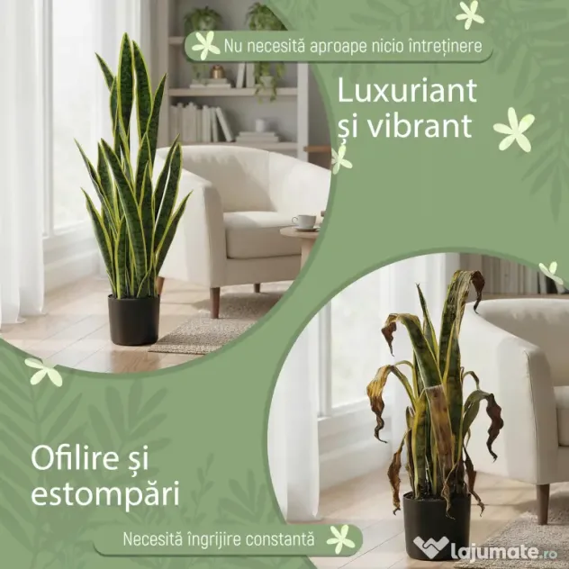 Outsunny Sansevieria Artificială cu Ghiveci pentru Interior și Exterior cu 21 de Frunze Ajustabile, Ø20x90 cm