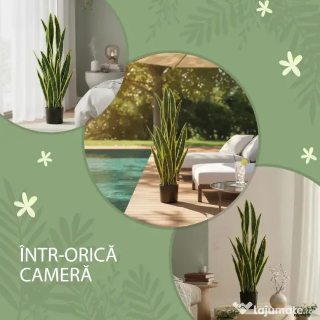 Outsunny Sansevieria Artificială cu Ghiveci pentru Interior și Exterior cu 21 de Frunze Ajustabile, Ø20x90 cm