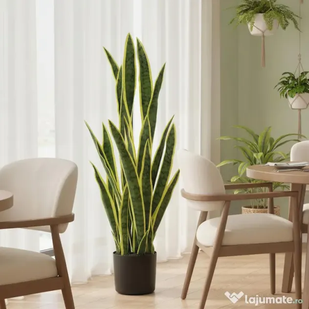 Outsunny Sansevieria Artificială cu Ghiveci pentru Interior și Exterior cu 21 de Frunze Ajustabile, Ø20x90 cm