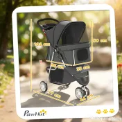 PawHut Cărucior Pliabil pentru Câini cu Suport pentru Pahare și Coș, din Oțel și Poliester, 75x45x97 cm, Gri Închis | Aosom Romania 