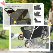PawHut Cărucior Pliabil pentru Câini cu Suport pentru Pahare și Coș, din Oțel și Poliester, 75x45x97 cm, Gri Închis | Aosom Romania 