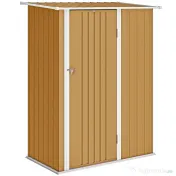 Outsunny Căsuță de Grădină 1.07m² din Oțel Zincat, Căsuță pentru Unelte cu Ușă Blocabilă, Acoperiș Înclinat, 142x86x189 cm, Galben | Aosom Romania 