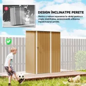 Outsunny Căsuță de Grădină 1.07m² din Oțel Zincat, Căsuță pentru Unelte cu Ușă Blocabilă, Acoperiș Înclinat, 142x86x189 cm, Galben | Aosom Romania 