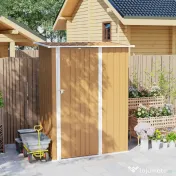 Outsunny Căsuță de Grădină 1.07m² din Oțel Zincat, Căsuță pentru Unelte cu Ușă Blocabilă, Acoperiș Înclinat, 142x86x189 cm, Galben | Aosom Romania 