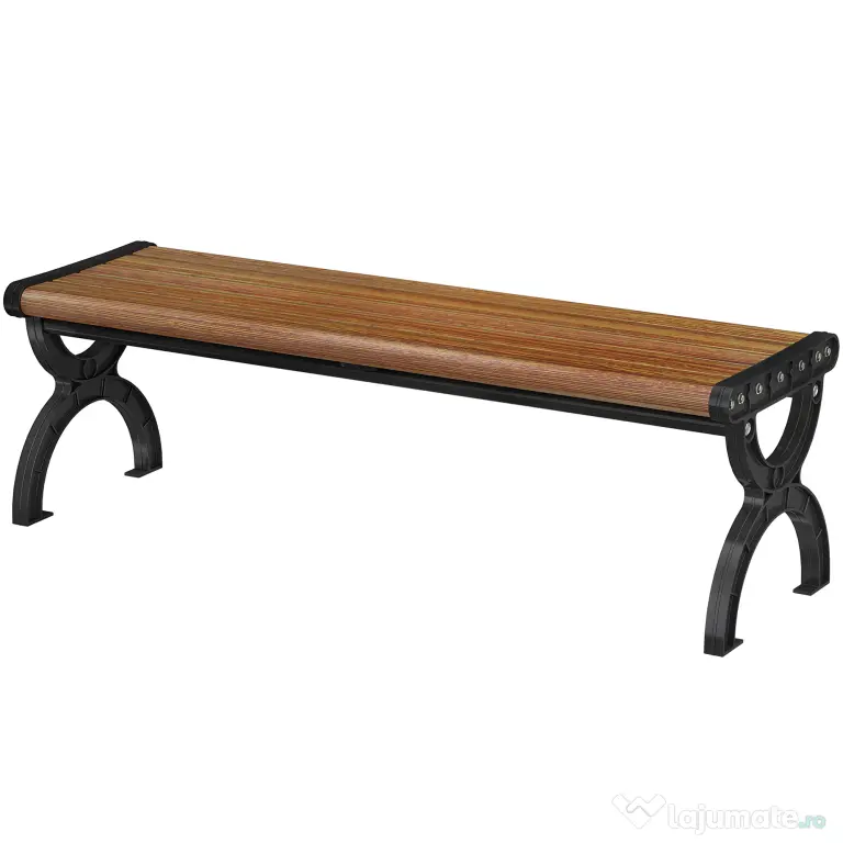 Outsunny Bancă de Grădină 2 Locuri, Bancă cu Cadru din Metal și Efect de Lemn, Mobilier pentru Grădină, Terasă, Parc | Aosom Romania
