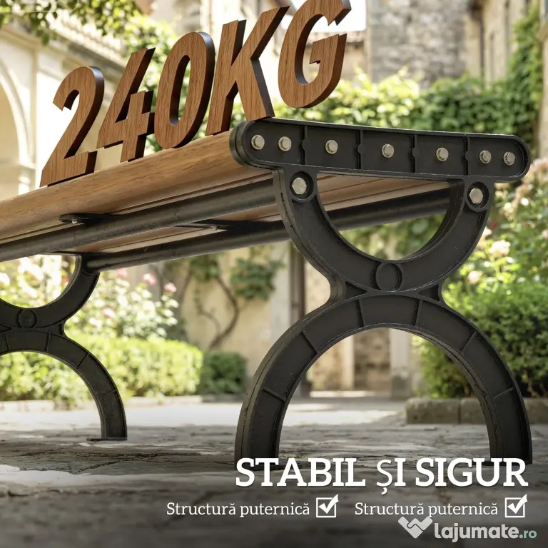 Outsunny Bancă de Grădină 2 Locuri, Bancă cu Cadru din Metal și Efect de Lemn, Mobilier pentru Grădină, Terasă, Parc | Aosom Romania
