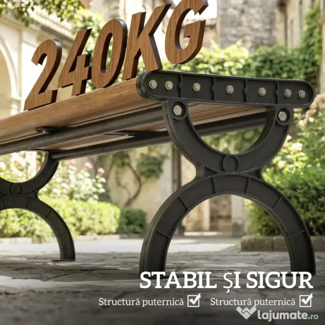 Outsunny Bancă de Grădină 2 Locuri, Bancă cu Cadru din Metal și Efect de Lemn, Mobilier pentru Grădină, Terasă, Parc | Aosom Romania