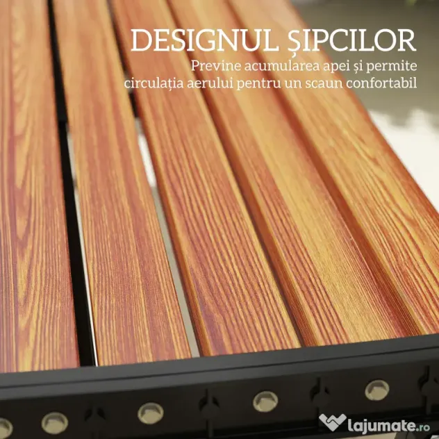Outsunny Bancă de Grădină 2 Locuri, Bancă cu Cadru din Metal și Efect de Lemn, Mobilier pentru Grădină, Terasă, Parc | Aosom Romania