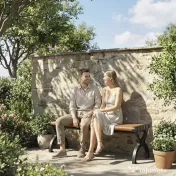 Outsunny Bancă de Grădină 2 Locuri, Bancă cu Cadru din Metal și Efect de Lemn, Mobilier pentru Grădină, Terasă, Parc | Aosom Romania 
