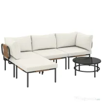 Outsunny Set Grădină, 5 Piese, Rattan Modular în L cu Perne, Culoare Bej | Aosom Romania