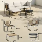 Outsunny Set Grădină, 5 Piese, Rattan Modular în L cu Perne, Culoare Bej | Aosom Romania 