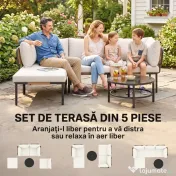 Outsunny Set Grădină, 5 Piese, Rattan Modular în L cu Perne, Culoare Bej | Aosom Romania 
