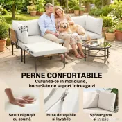 Outsunny Set Grădină, 5 Piese, Rattan Modular în L cu Perne, Culoare Bej | Aosom Romania 