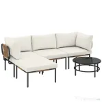 Outsunny Set Grădină, 5 Piese, Rattan Modular în L cu Perne, Culoare Bej