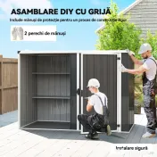 Outsunny Șopron de Grădină din Oțel Galvanizat, Ușă Blocabilă, 231 x 125 x 162 cm, Gri Închis | Aosom Romania
