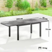 Outsunny Masă de Grădină Extensibilă pentru 8-10 Persoane 140/240x90 cm, Masă de Dining Extensibilă cu Blat din Sticlă Securizată, Masă de Exterior pentru Terasă, Balcon, Negru | Aosom Romania