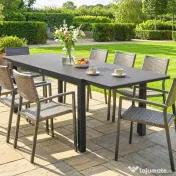 Outsunny Masă de Grădină Extensibilă pentru 8-10 Persoane 140/240x90 cm, Masă de Dining Extensibilă cu Blat din Sticlă Securizată, Masă de Exterior pentru Terasă, Balcon, Negru | Aosom Romania