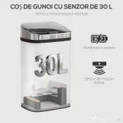 HOMCOM Cos de gunoi cu senzor 30L inox elegant | Aosom Romania