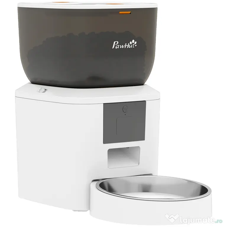 PawHut Distribuitor Automat de Hrană pentru Pisici 4L, WiFi 2.4G, Control App cu Înregistrare 10s, Bol, Alb | Aosom Romania