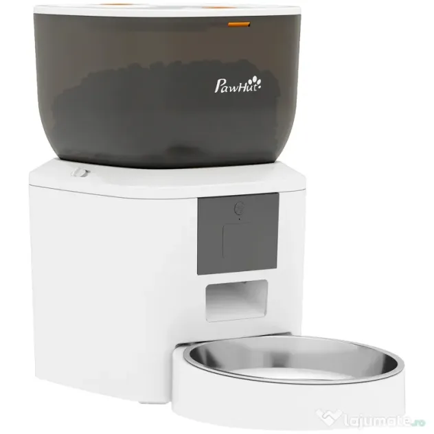 PawHut Distribuitor Automat de Hrană pentru Pisici 4L, WiFi 2.4G, Control App cu Înregistrare 10s, Bol, Alb | Aosom Romania