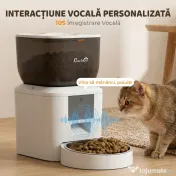 PawHut Distribuitor Automat de Hrană pentru Pisici 4L, WiFi 2.4G, Control App cu Înregistrare 10s, Bol, Alb | Aosom Romania 