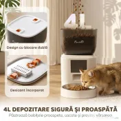 PawHut Distribuitor Automat de Hrană pentru Pisici 4L, WiFi 2.4G, Control App cu Înregistrare 10s, Bol, Alb | Aosom Romania 